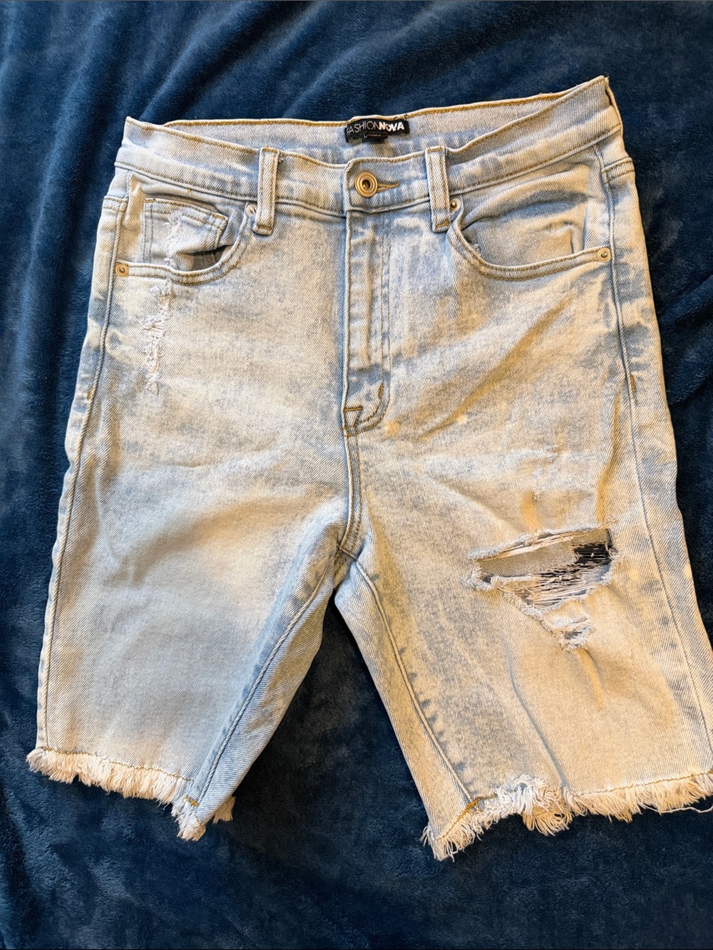 Fashion Nova Light Wash Distressed Jean Shorts